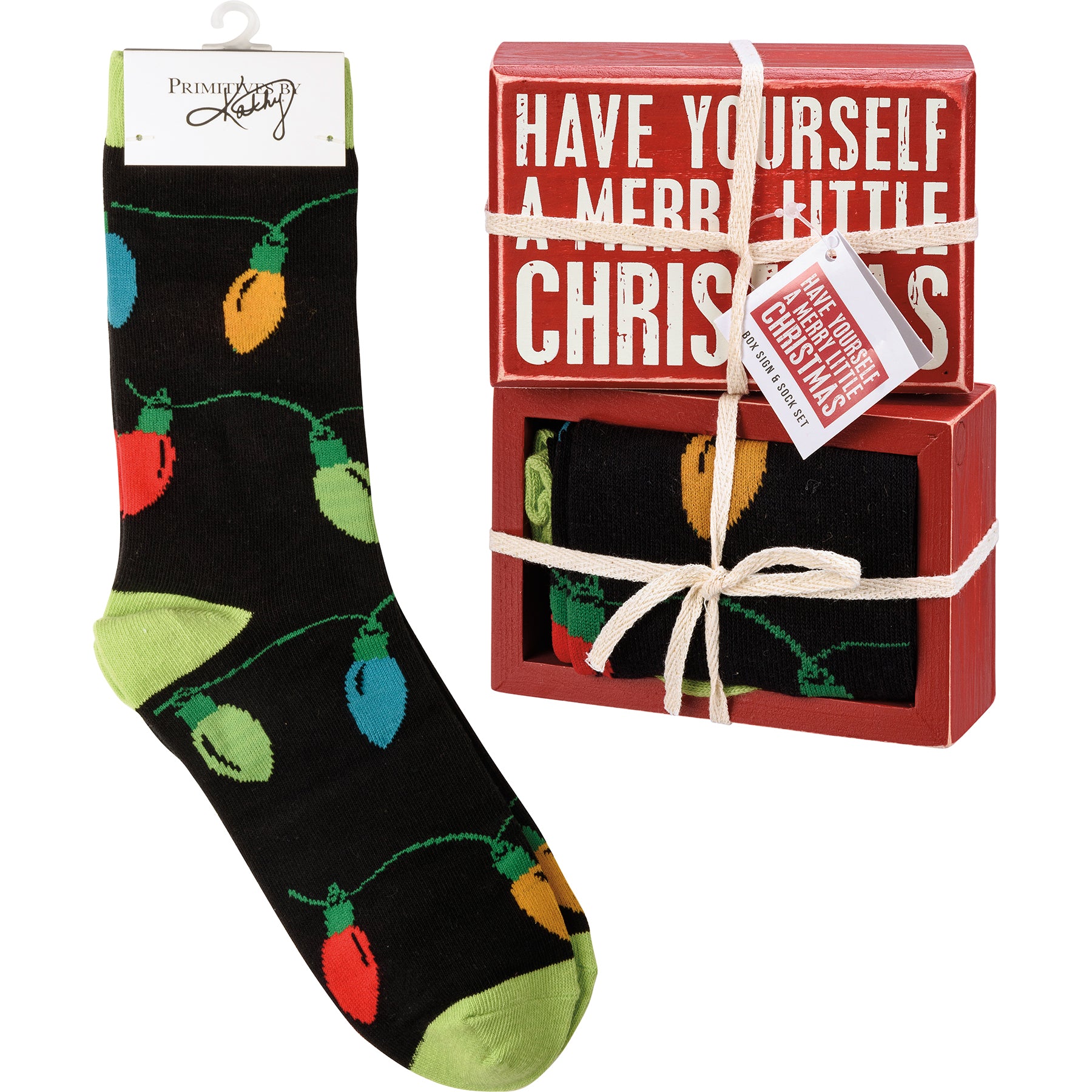 Box Sign & Sock Set A Merry Little Christmas
