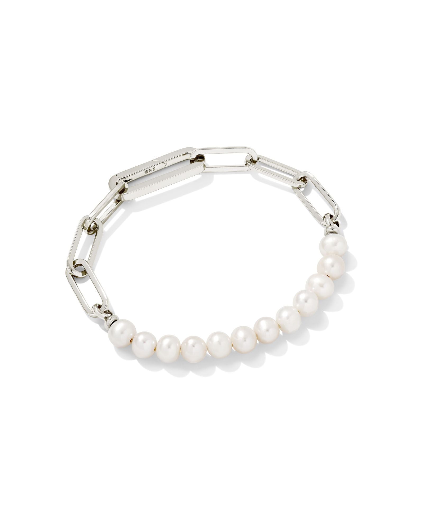 Ashton Half Chain Bracelet in White Pearl Silver