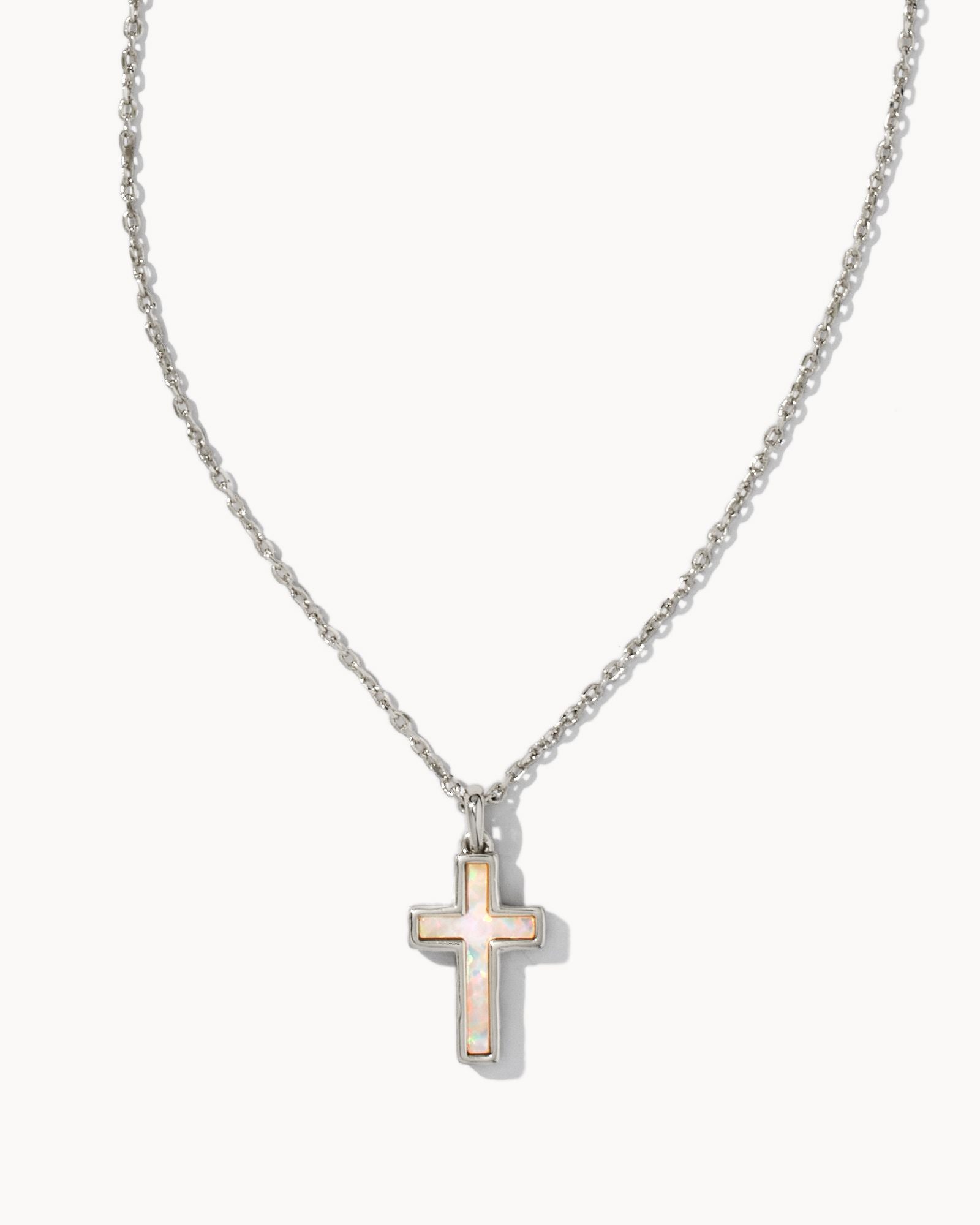 Cross Pendant Necklace White Opal Gold or Silver