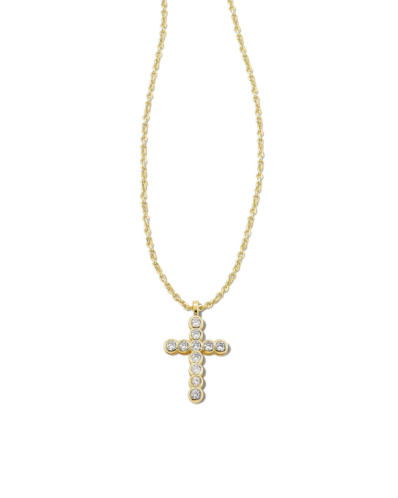 Cross Crystal Pendant Necklace Gold or Silver