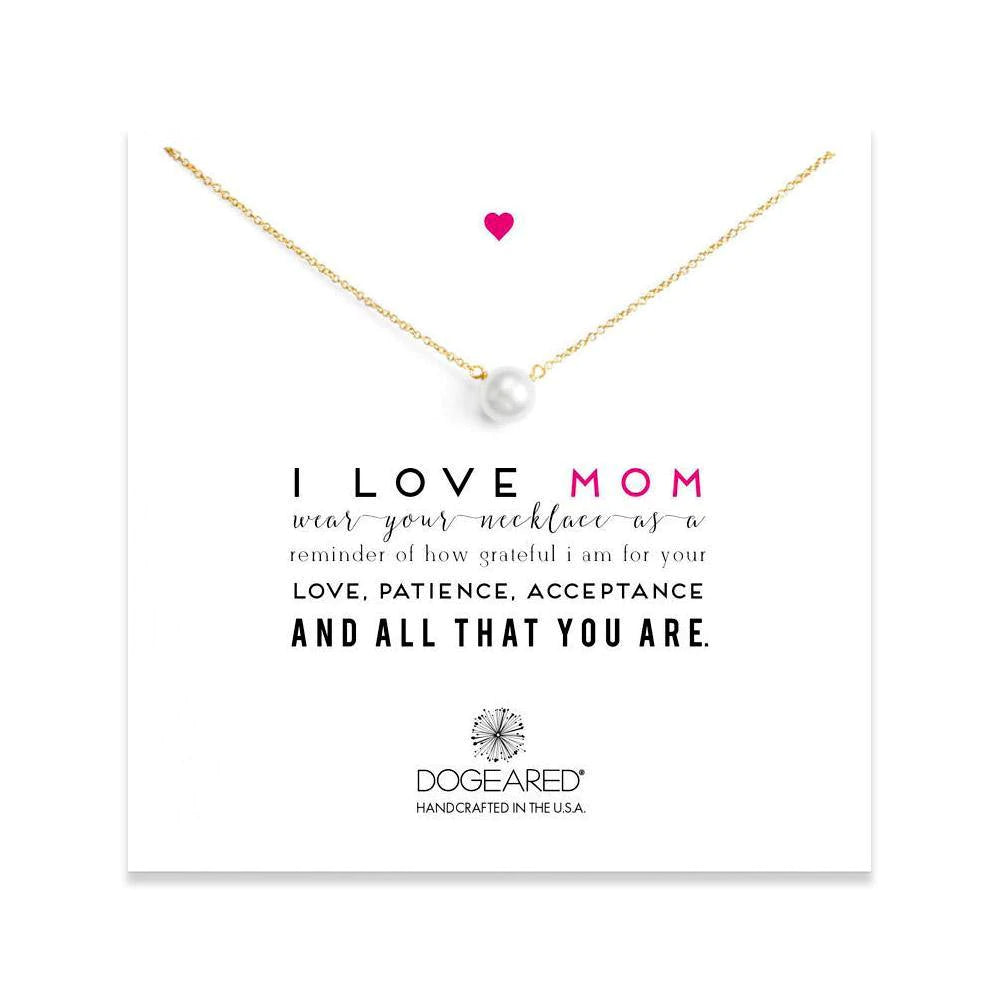 Final Sale I Love Mom Pearl Necklace in Silver or Gold
