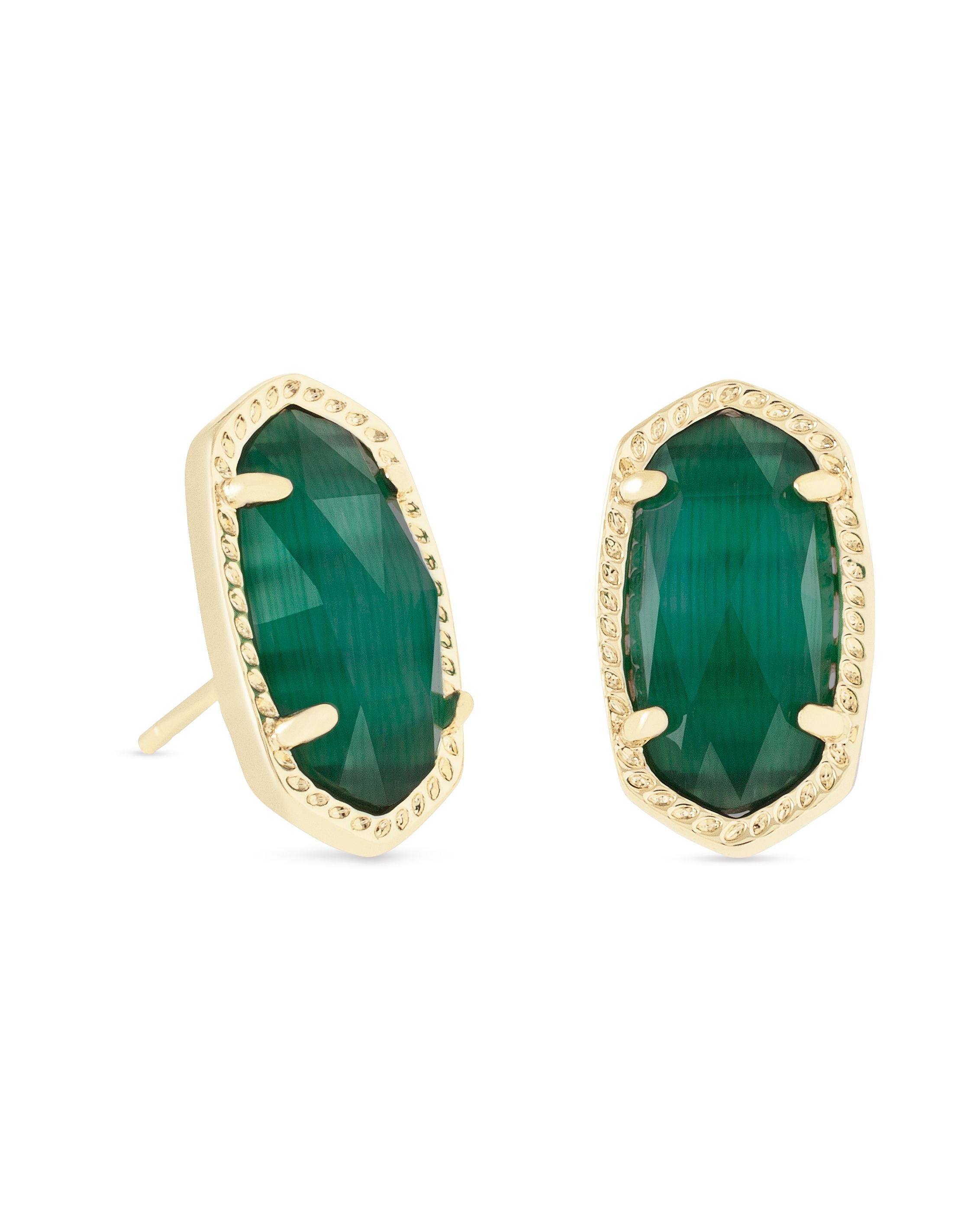 Ellie Stud Earrings Emerald Cats Eye Gold or Silver