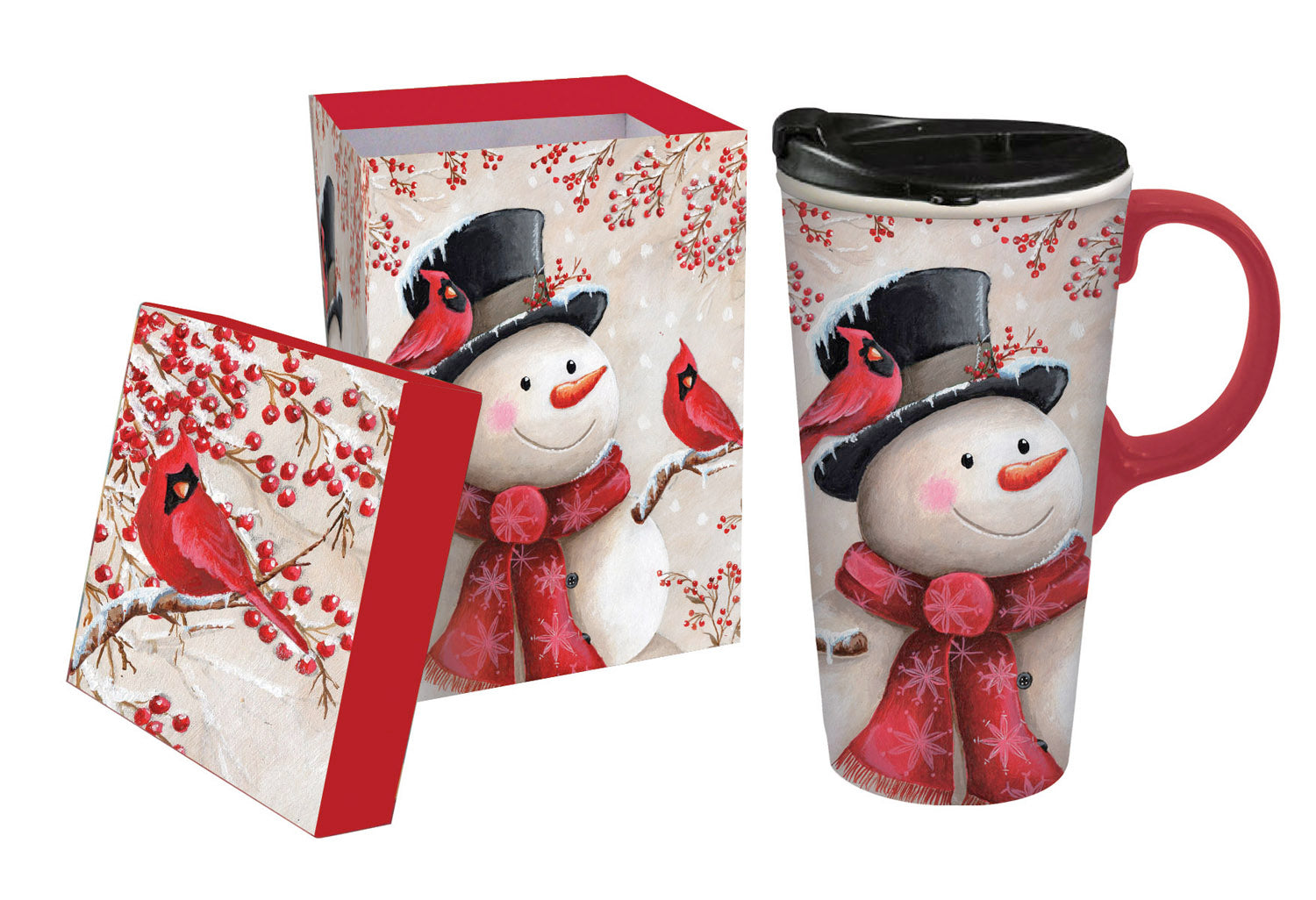 Sale Ceramic Travel Cup w/Box Snowman & Cardinals