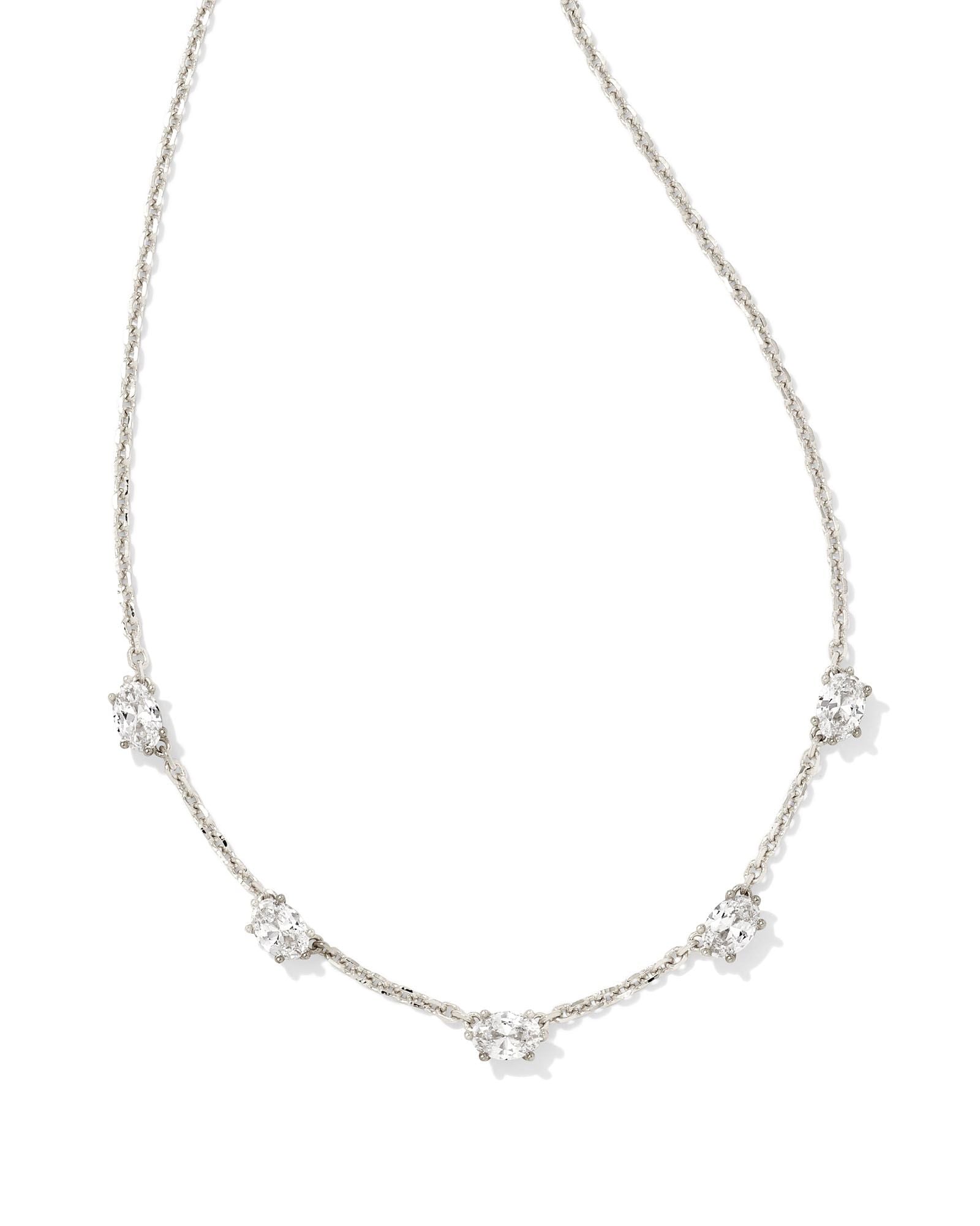 Cailin White Crystal Strand Necklace Gold or Silver