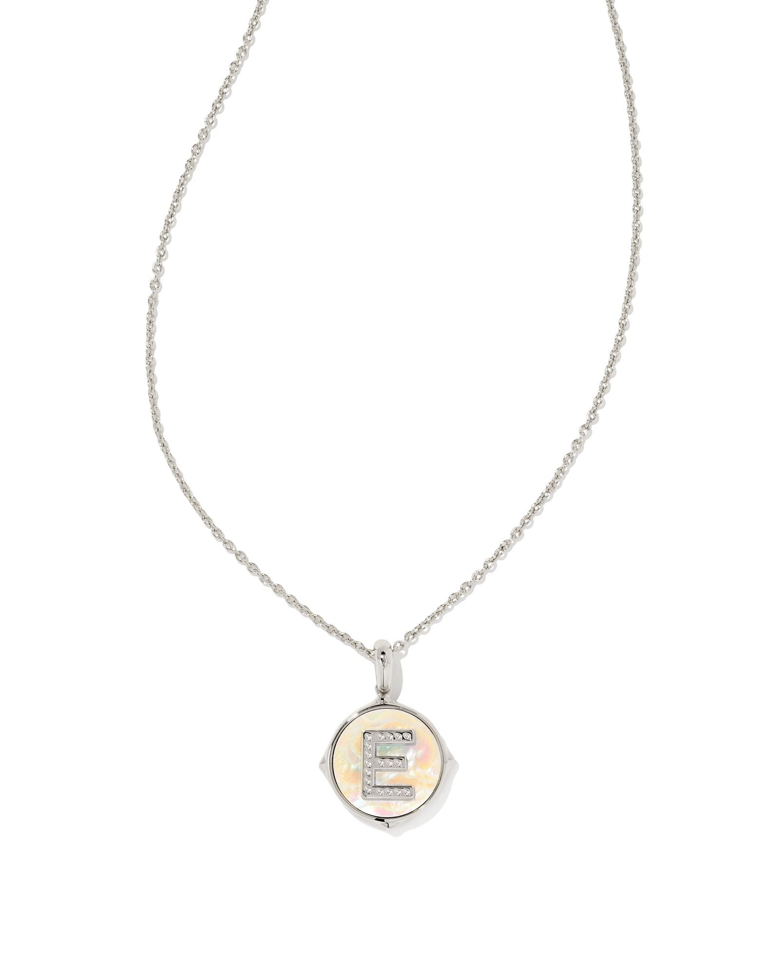Letter E Disc Pendant Necklace Silver