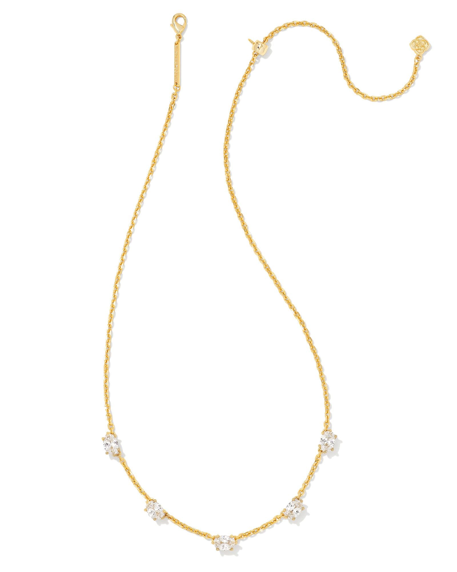 Cailin White Crystal Strand Necklace Gold or Silver