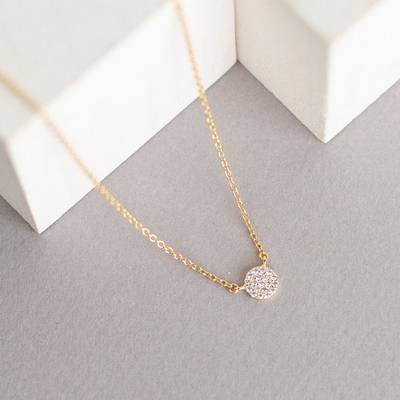 Ash Necklace w/Pave Rhinestone Pendant in Gold or Silver