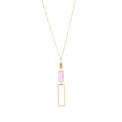 Elerly Long Necklace w/Pink Quartz Pendant