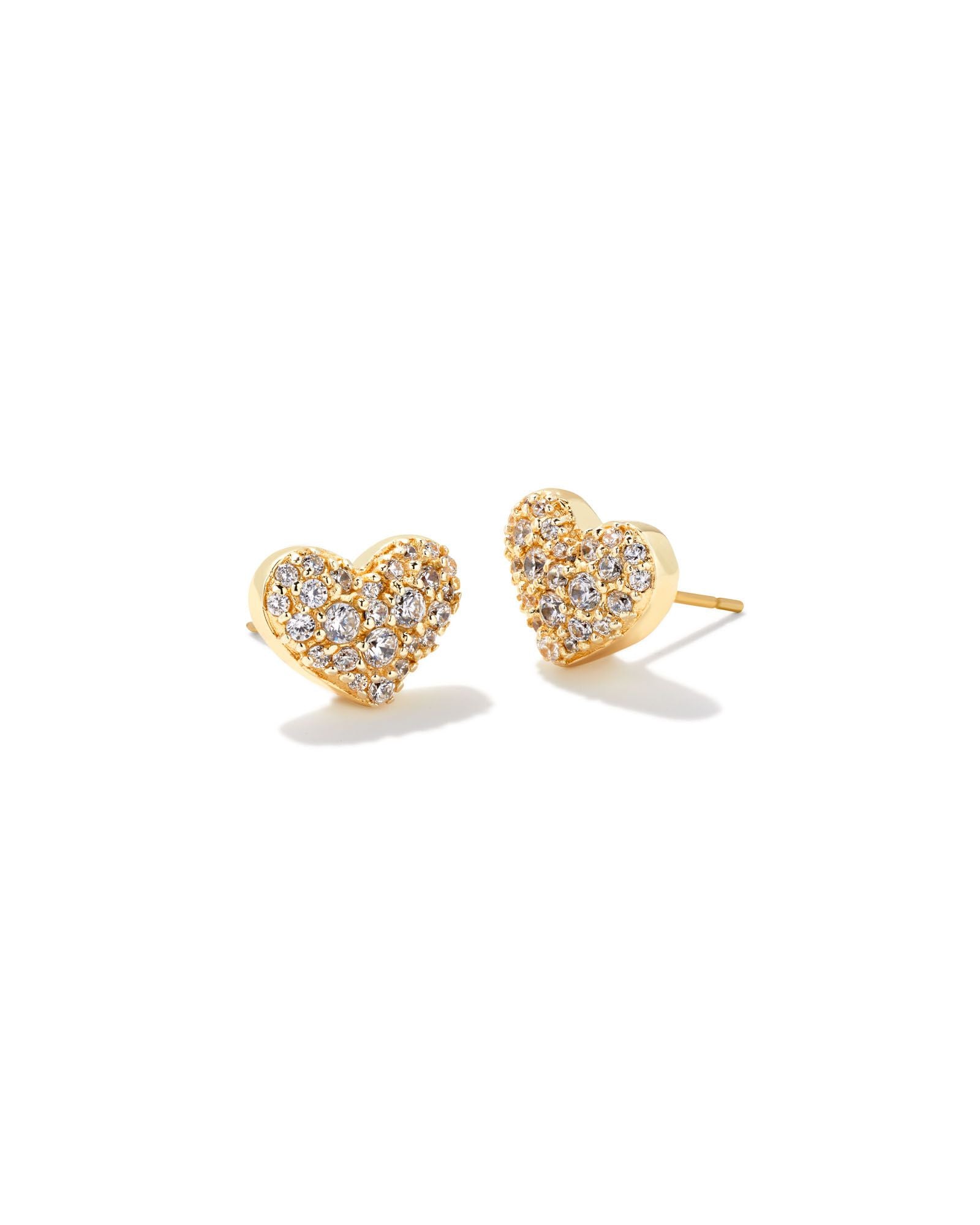 Ari Pave White Crystal Heart Earrings Gold or Silver