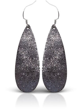 Amanda Blu Jewelry - Earrings Thin Teardrop Leather Earrings Gunmetal