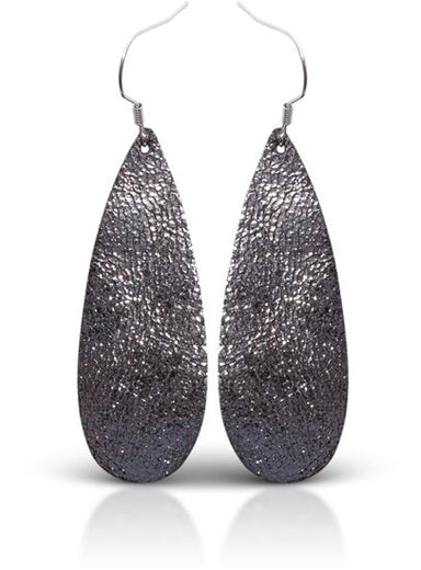 Amanda Blu Jewelry - Earrings Thin Teardrop Leather Earrings Gunmetal