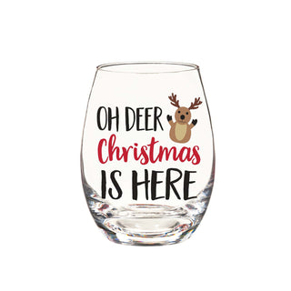 Evergreen Home - Drinkware Stemless Wine Glass with Reindeer Cork Wine Stopper Gift Set