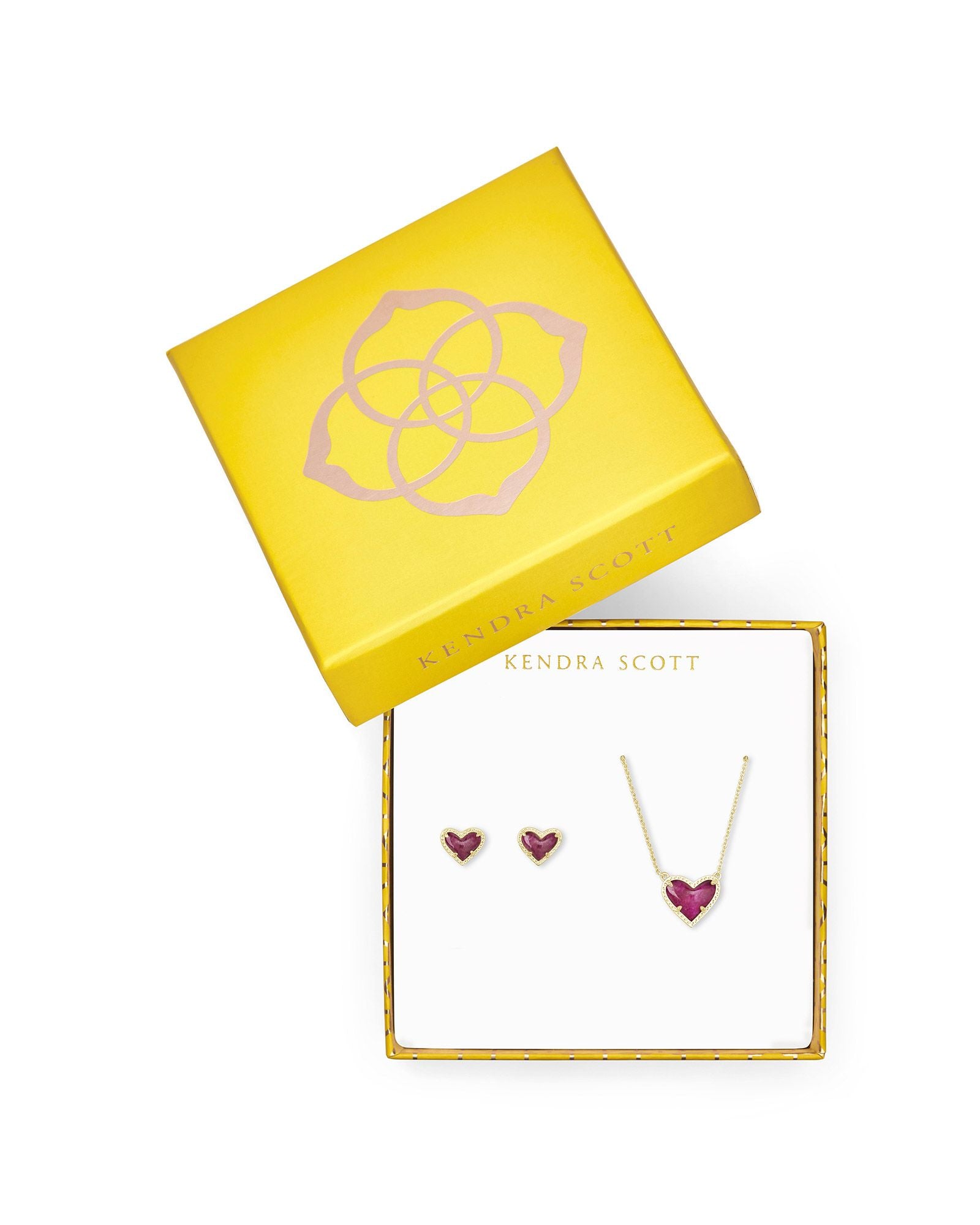 Gift Set Ari Heart Pendant & Stud Earring - Raspberry Labrodite