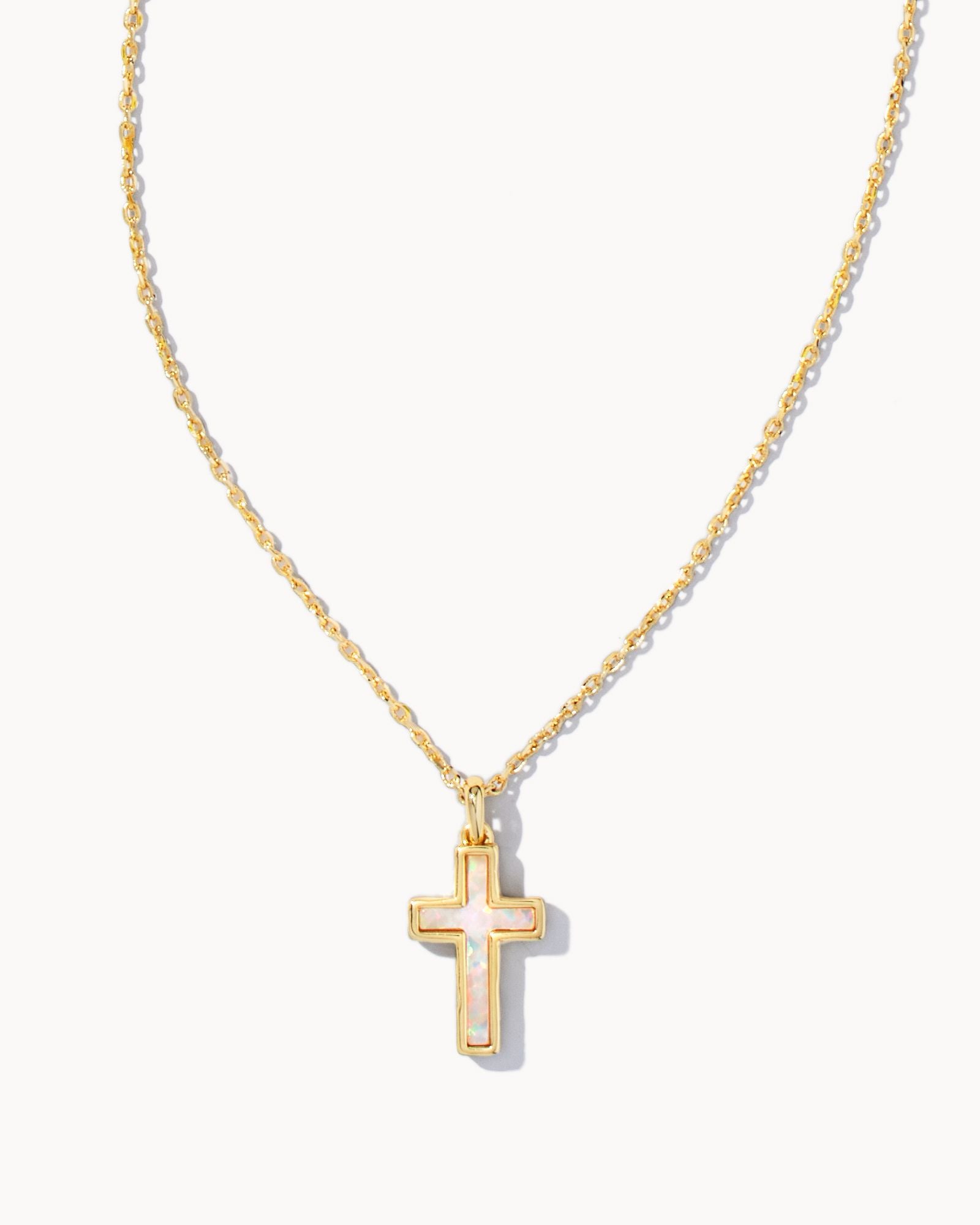 Cross Pendant Necklace White Opal Gold or Silver