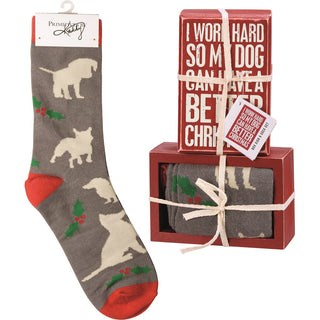 Primitives by Kathy Basics - Socks Box Sign & Sock Set I work Hard so My Dog